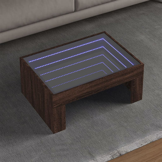 Coffee Table with Infinity LED Brown Oak 70x50x30 cm