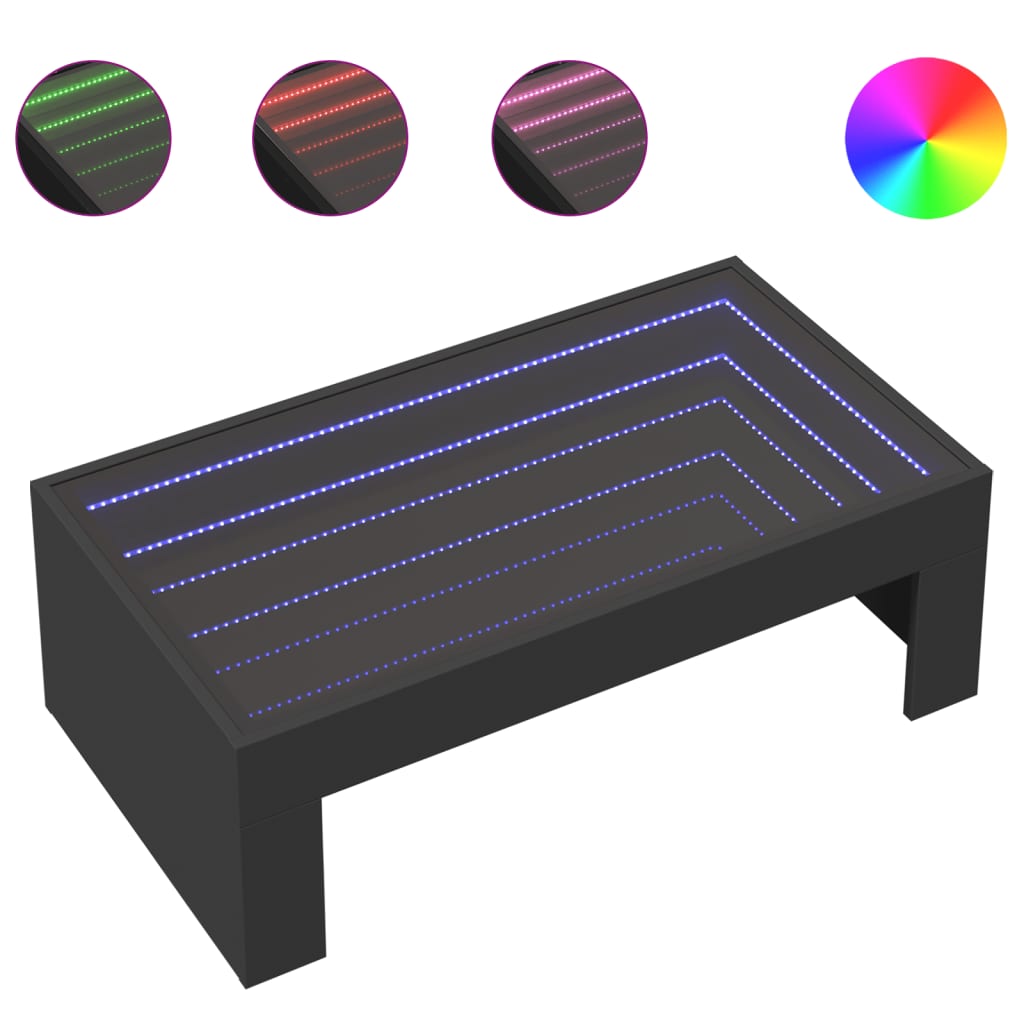 Coffee Table with Infinity LED Black 90x50x30 cm