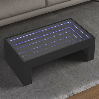 Coffee Table with Infinity LED Black 90x50x30 cm