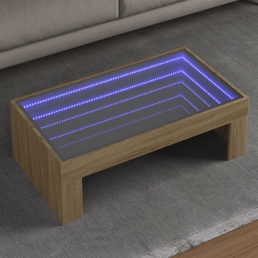 Coffee Table with Infinity LED Sonoma Oak 90x50x30 cm