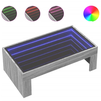 Coffee Table with Infinity LED Grey Sonoma 90x50x30 cm