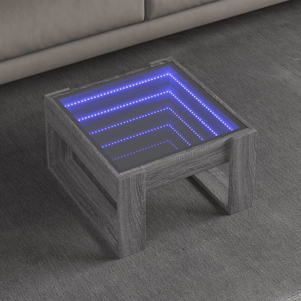 Coffee Table with Infinity LED Grey Sonoma 50x53x30 cm