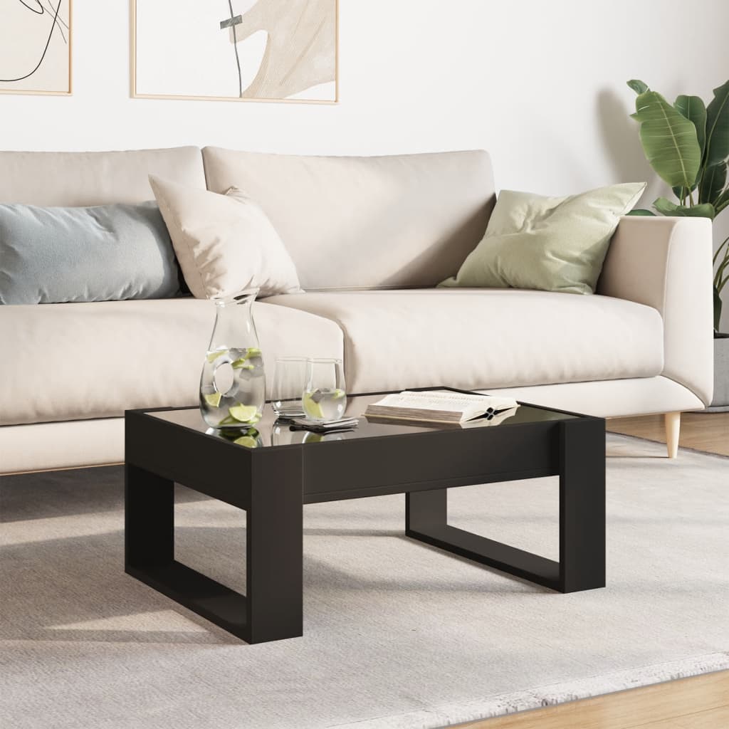 Coffee Table with Infinity LED Black 70x53x30 cm