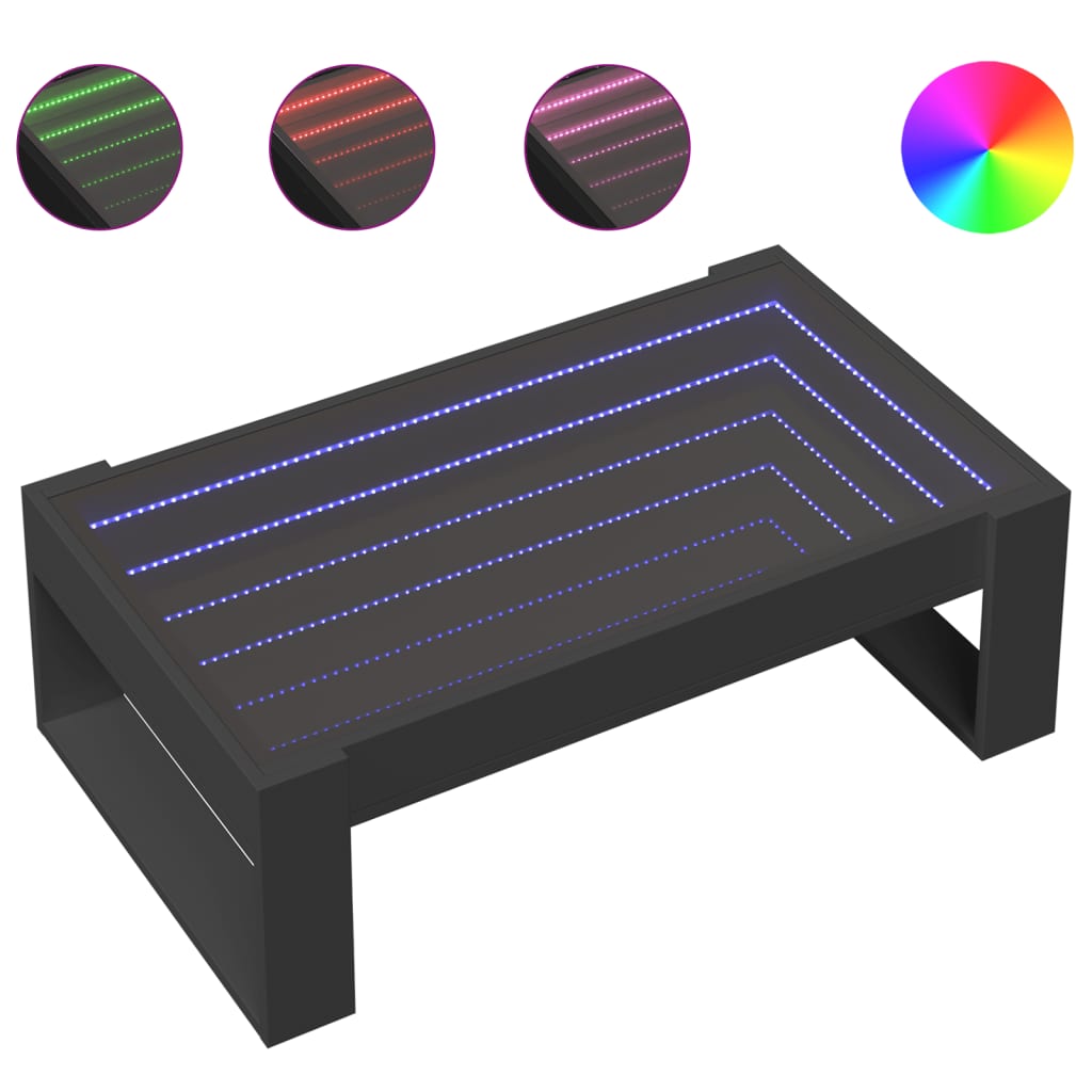 Coffee Table with Infinity LED Black 90x53x30 cm