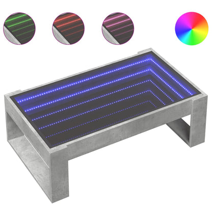 Coffee Table with Infinity LED Concrete Grey 90x53x30 cm