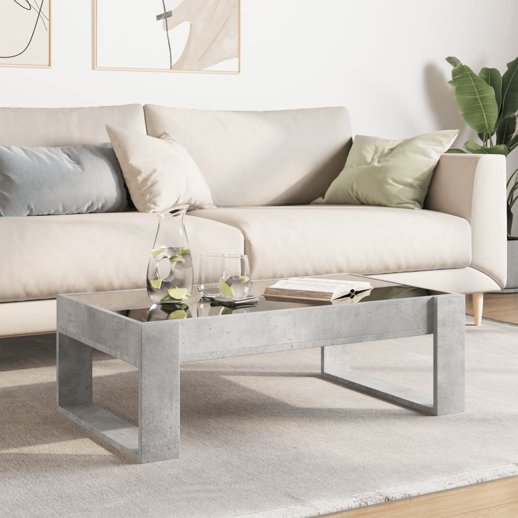 Coffee Table with Infinity LED Concrete Grey 90x53x30 cm