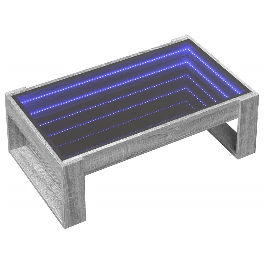 Coffee Table with Infinity LED Grey Sonoma 90x53x30 cm