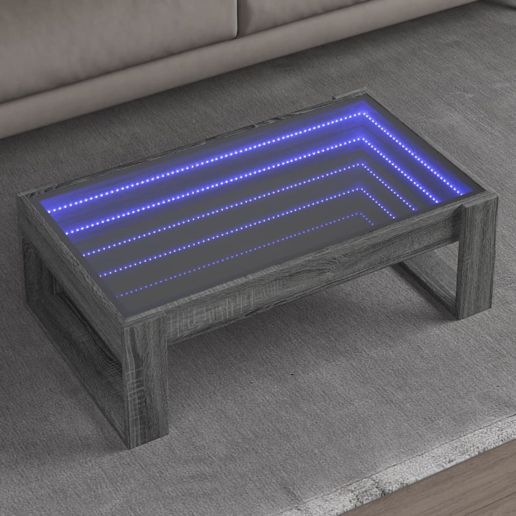 Coffee Table with Infinity LED Grey Sonoma 90x53x30 cm