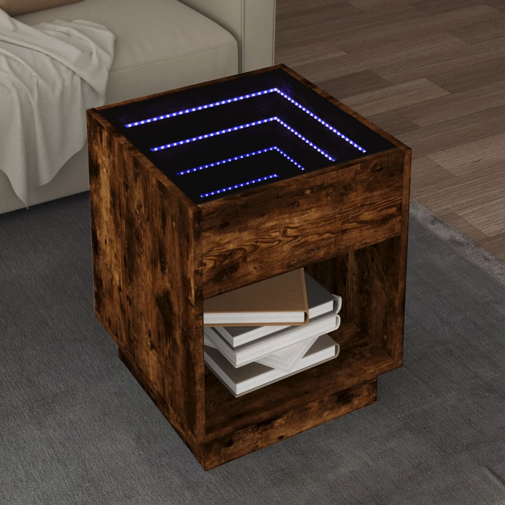 Coffee Table with Infinity LED Smoked Oak 40x40x50 cm