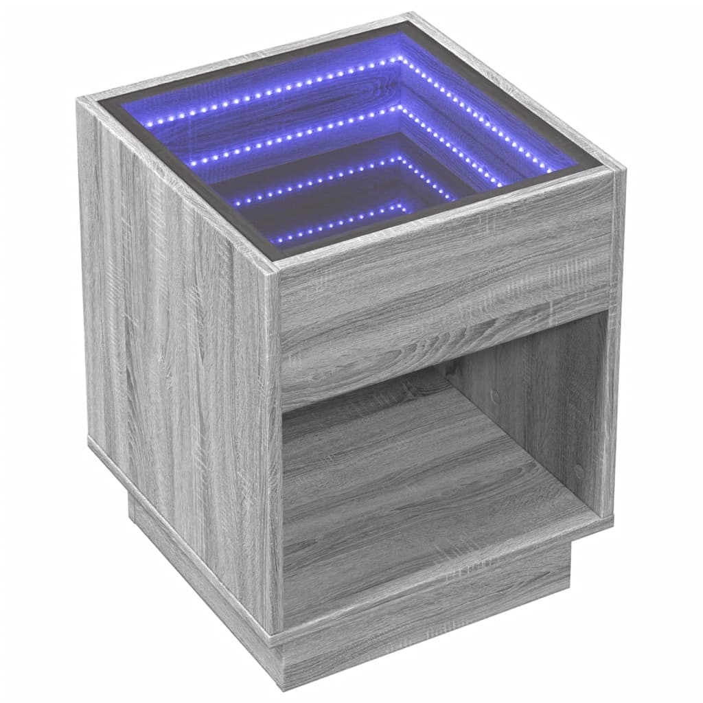 Coffee Table with Infinity LED Grey Sonoma 40x40x50 cm