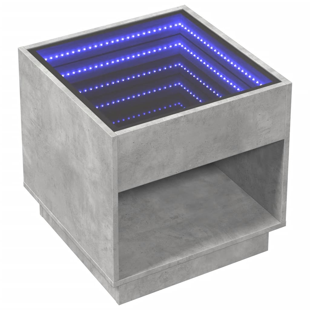 Coffee Table with Infinity LED Concrete Grey 50x50x50 cm