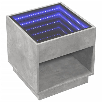 Coffee Table with Infinity LED Concrete Grey 50x50x50 cm
