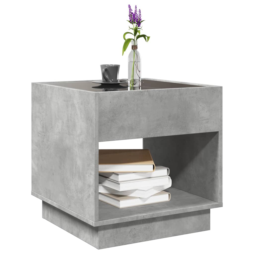Coffee Table with Infinity LED Concrete Grey 50x50x50 cm