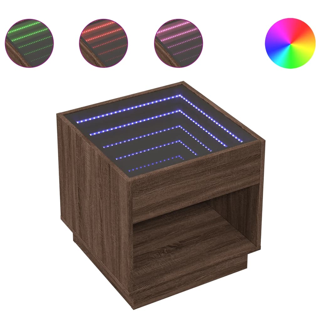 Coffee Table with Infinity LED Brown Oak 50x50x50 cm