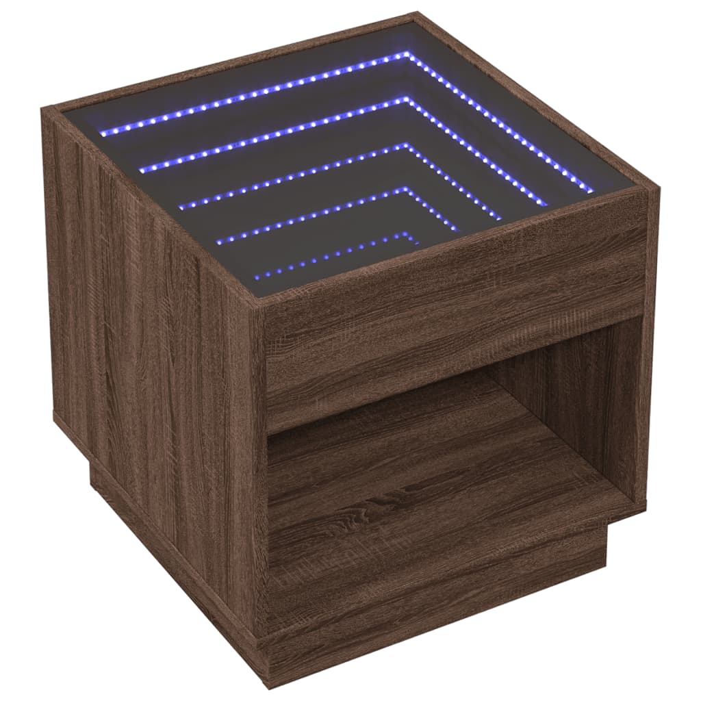 Coffee Table with Infinity LED Brown Oak 50x50x50 cm