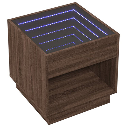 Coffee Table with Infinity LED Brown Oak 50x50x50 cm