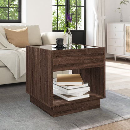 Coffee Table with Infinity LED Brown Oak 50x50x50 cm