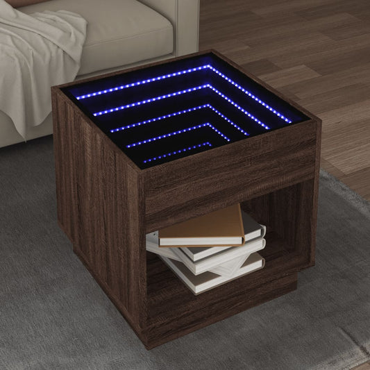 Coffee Table with Infinity LED Brown Oak 50x50x50 cm