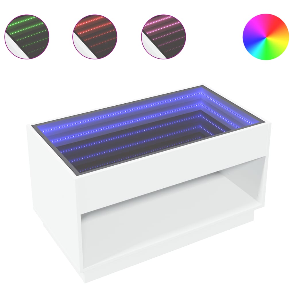 Coffee Table with Infinity LED White 90x50x50 cm