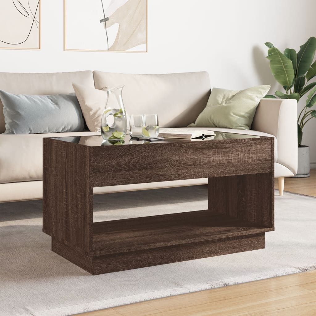 Coffee Table with Infinity LED Brown Oak 90x50x50 cm