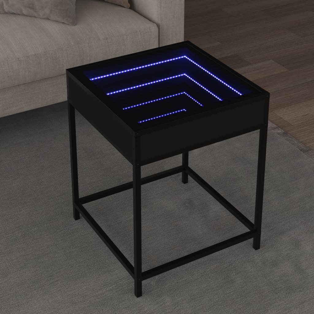 Coffee Table with Infinity LED Black 40x40x51 cm