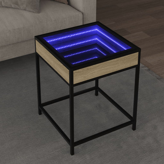 Coffee Table with Infinity LED Sonoma Oak 40x40x51 cm