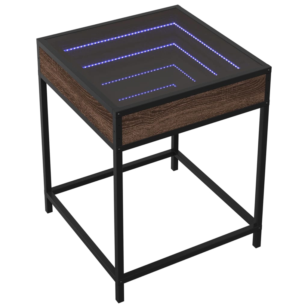 Coffee Table with Infinity LED Brown Oak 40x40x51 cm