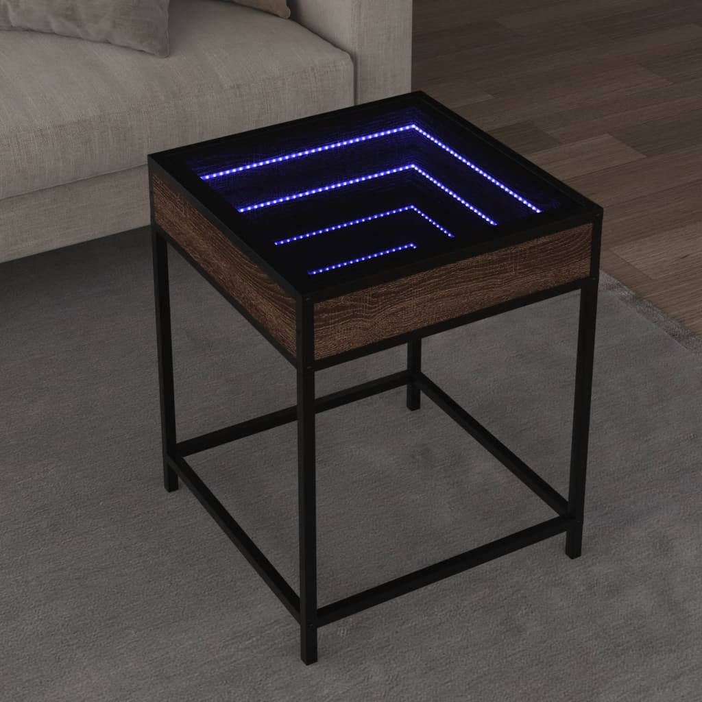 Coffee Table with Infinity LED Brown Oak 40x40x51 cm