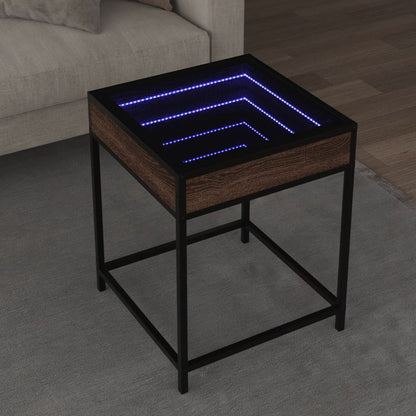 Coffee Table with Infinity LED Brown Oak 40x40x51 cm