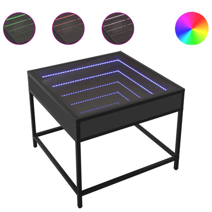 Coffee Table with Infinity LED Black 50x50x41 cm