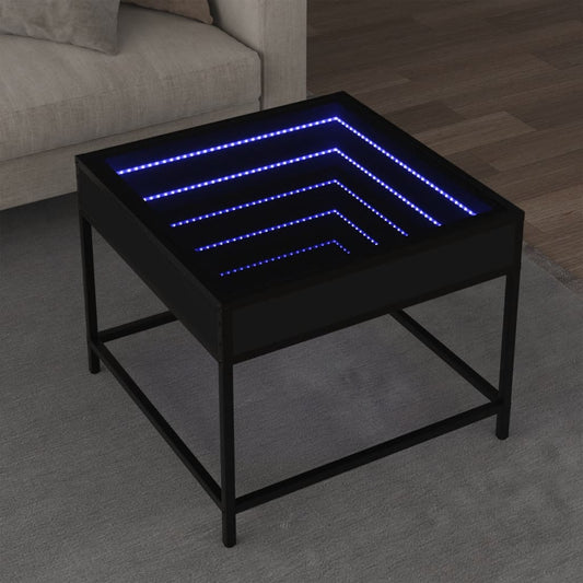 Coffee Table with Infinity LED Black 50x50x41 cm