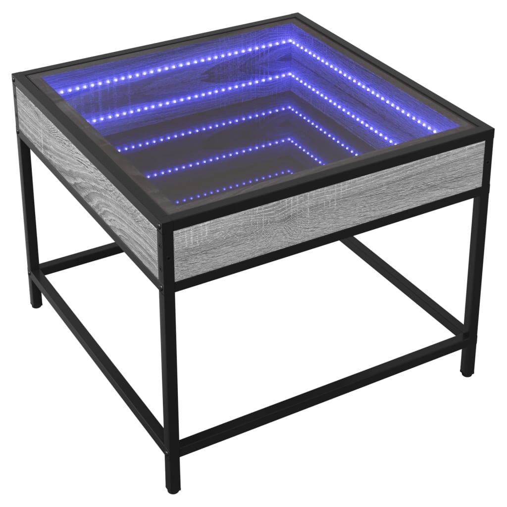 Coffee Table with Infinity LED Grey Sonoma 50x50x41 cm