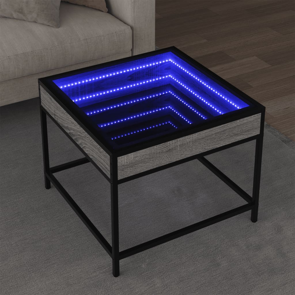 Coffee Table with Infinity LED Grey Sonoma 50x50x41 cm
