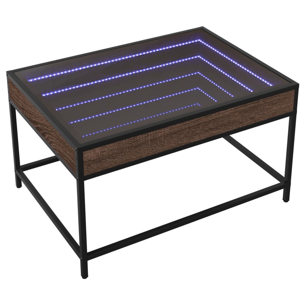 Coffee Table with Infinity LED Brown Oak 70x50x41 cm