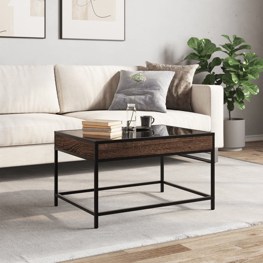 Coffee Table with Infinity LED Brown Oak 70x50x41 cm