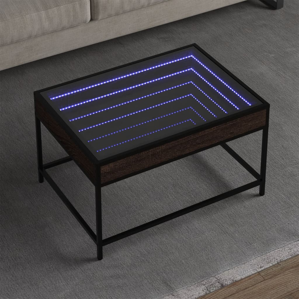 Coffee Table with Infinity LED Brown Oak 70x50x41 cm
