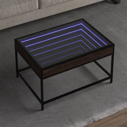 Coffee Table with Infinity LED Brown Oak 70x50x41 cm