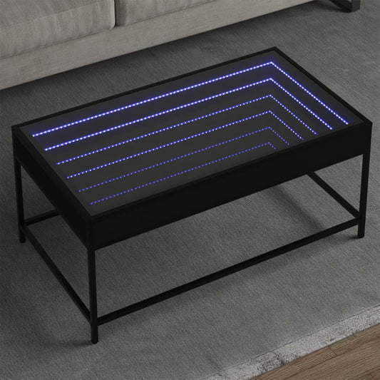 Coffee Table with Infinity LED Black 90x50x41 cm