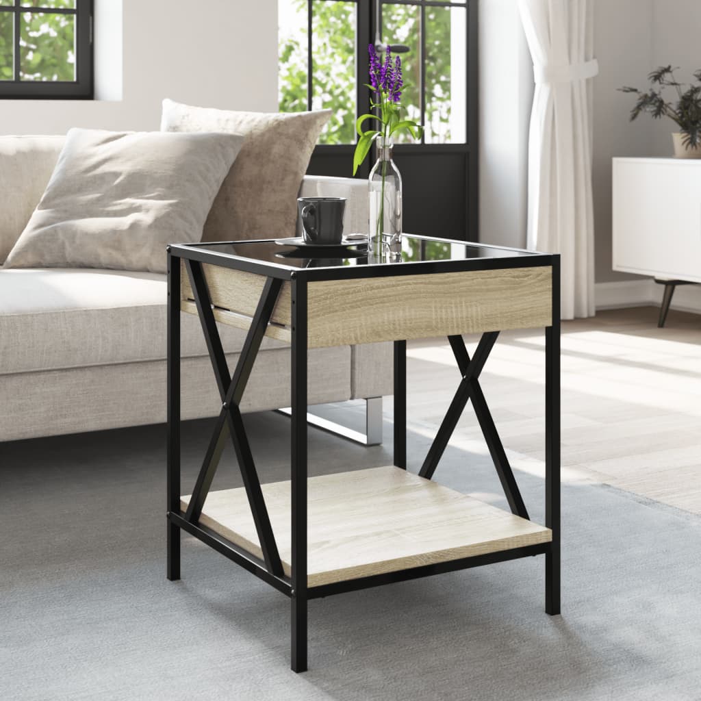 Coffee Table with Infinity LED Sonoma Oak 40x40x49 cm