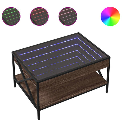 Coffee Table with Infinity LED Brown Oak 70x50x38 cm