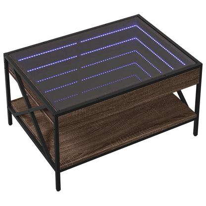 Coffee Table with Infinity LED Brown Oak 70x50x38 cm