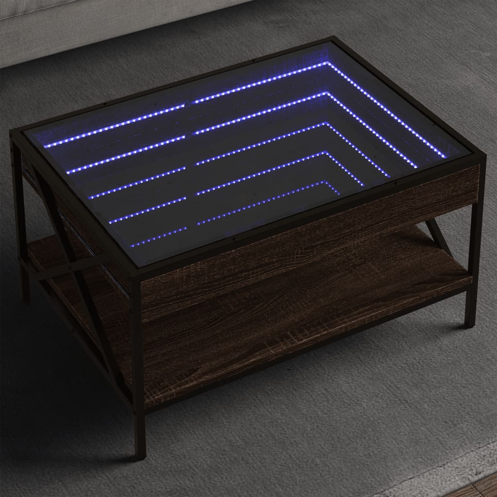 Coffee Table with Infinity LED Brown Oak 70x50x38 cm