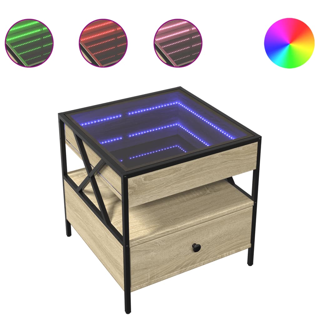 Coffee Table with Infinity LED Sonoma Oak 50x50x51 cm