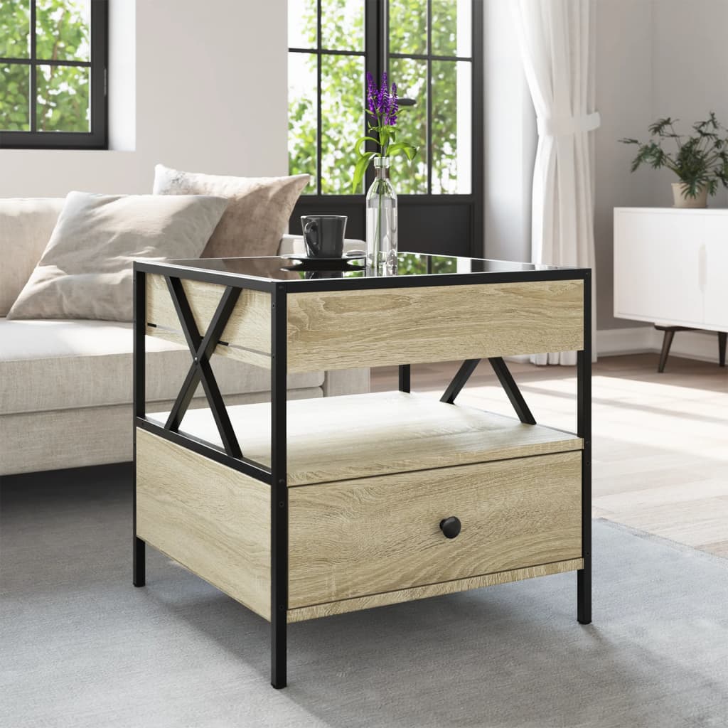 Coffee Table with Infinity LED Sonoma Oak 50x50x51 cm