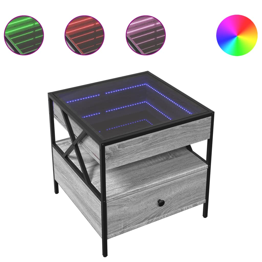 Coffee Table with Infinity LED Grey Sonoma 50x50x51 cm