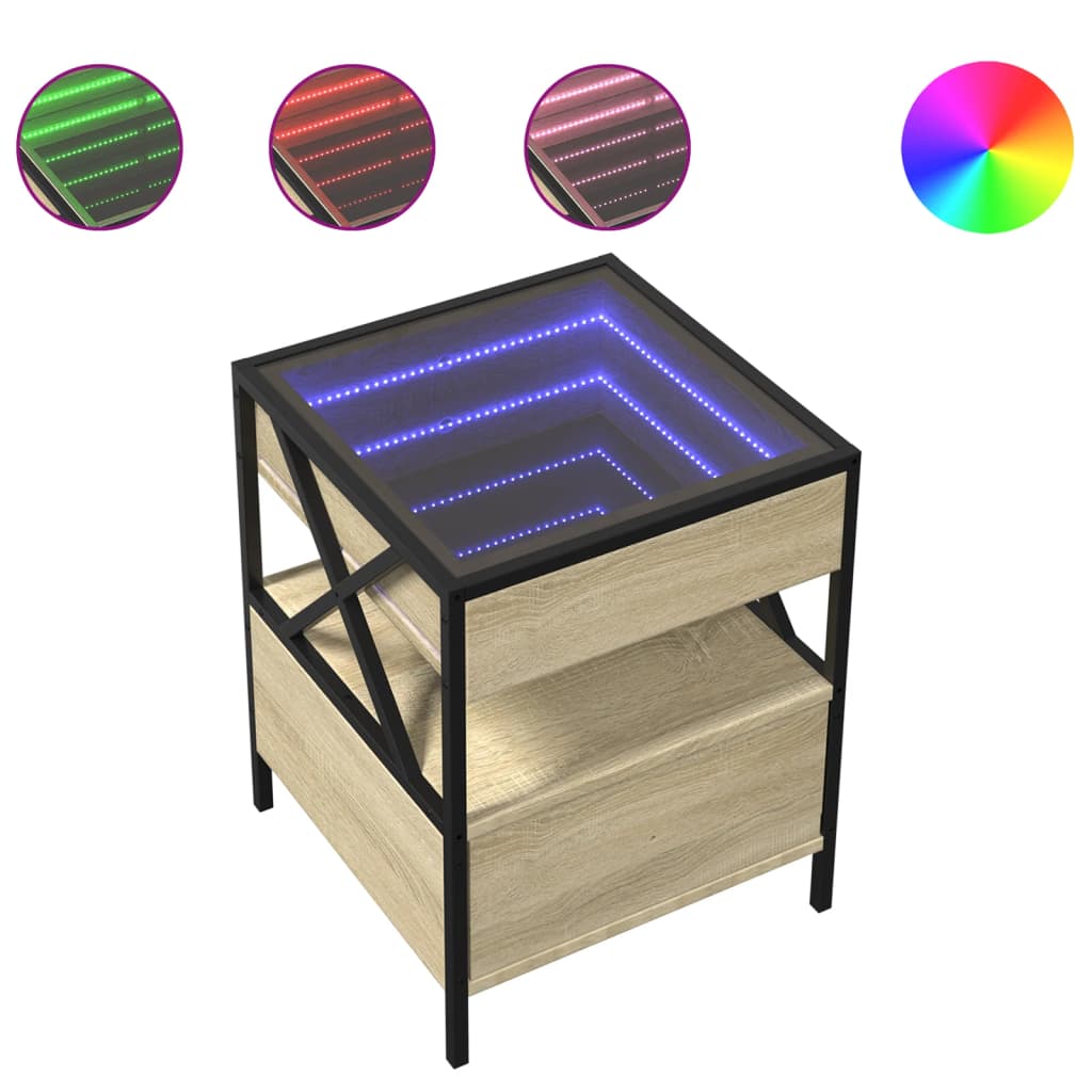 Coffee Table with Infinity LED Sonoma Oak 40x40x51 cm