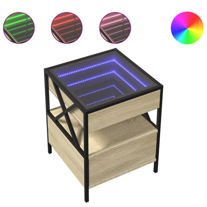 Coffee Table with Infinity LED Sonoma Oak 40x40x51 cm