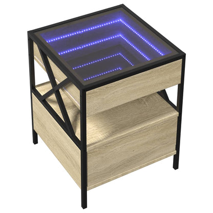 Coffee Table with Infinity LED Sonoma Oak 40x40x51 cm