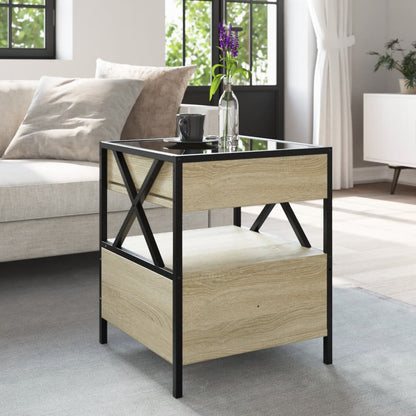 Coffee Table with Infinity LED Sonoma Oak 40x40x51 cm