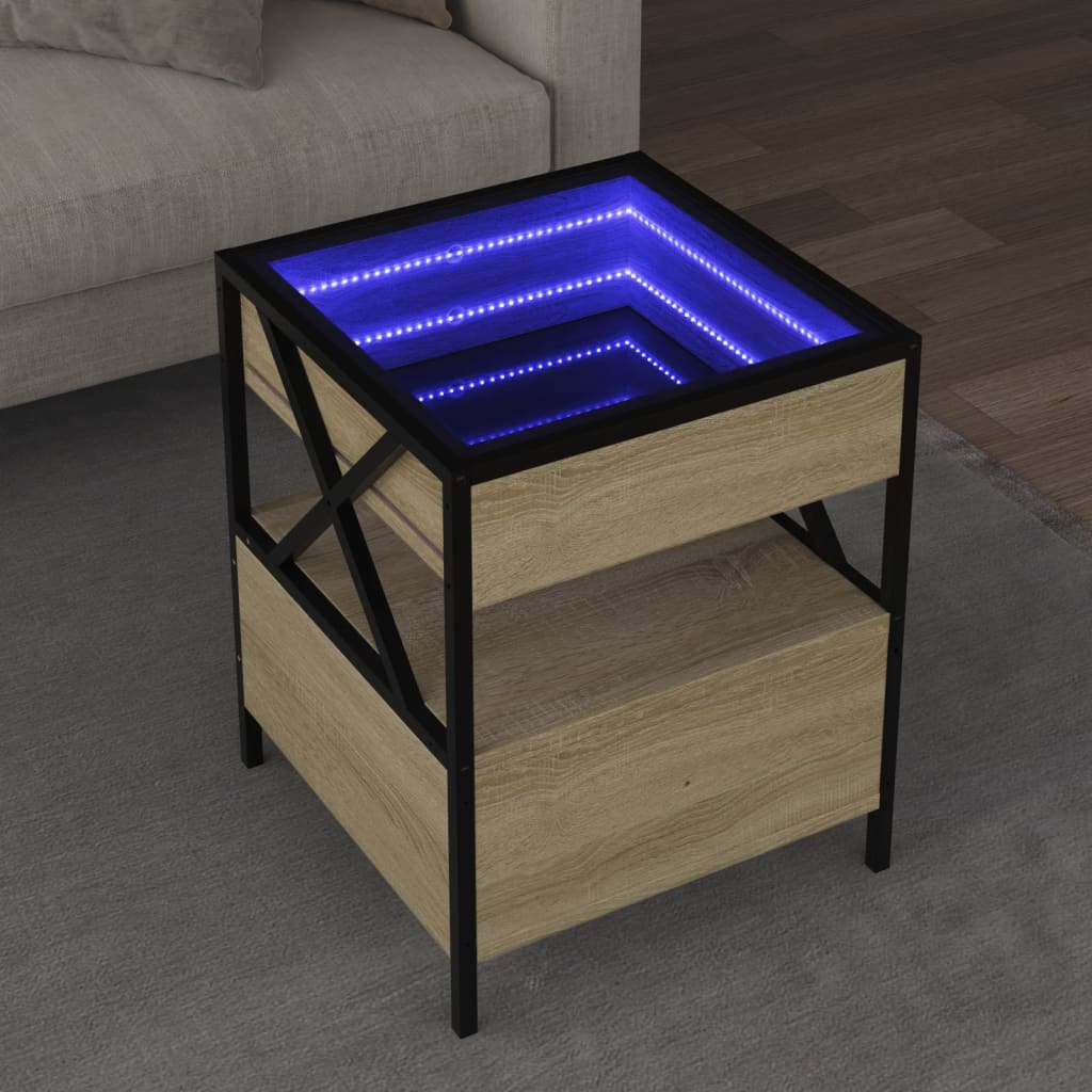 Coffee Table with Infinity LED Sonoma Oak 40x40x51 cm